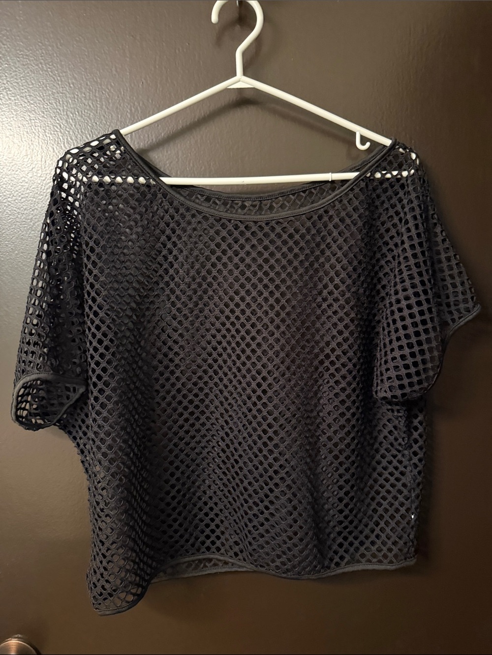 Source Unknown Black Open-Weave Short Sleeve Crop Top